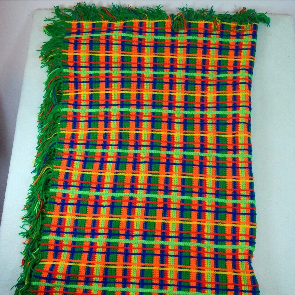 Crochet Knitted Throw‎ Blanket Handmade Granny Multicolour Boho 60 X 48”